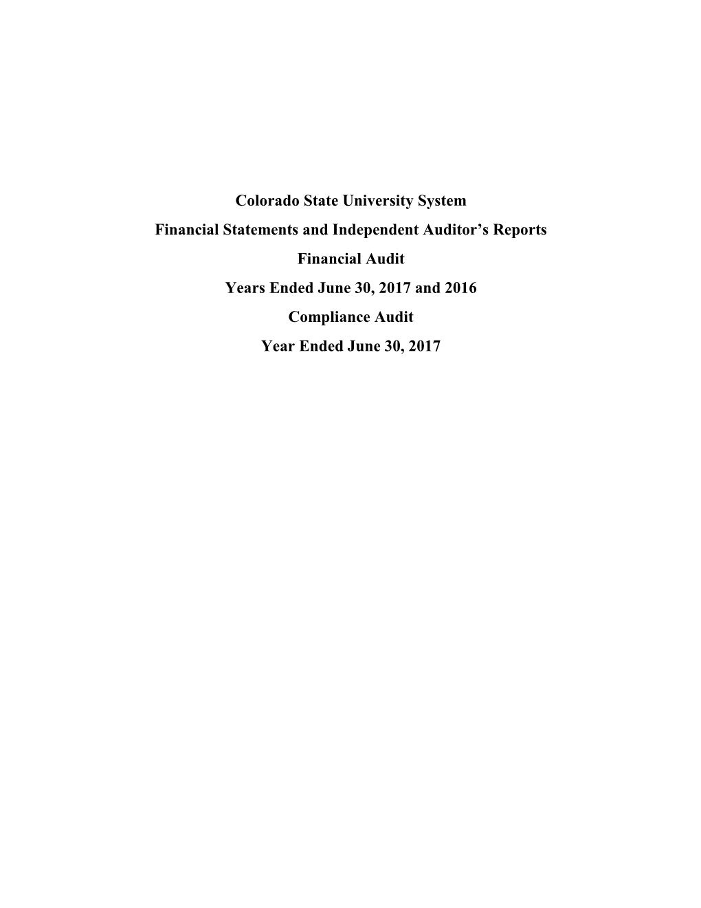 Colorado State University System Financial Statements And