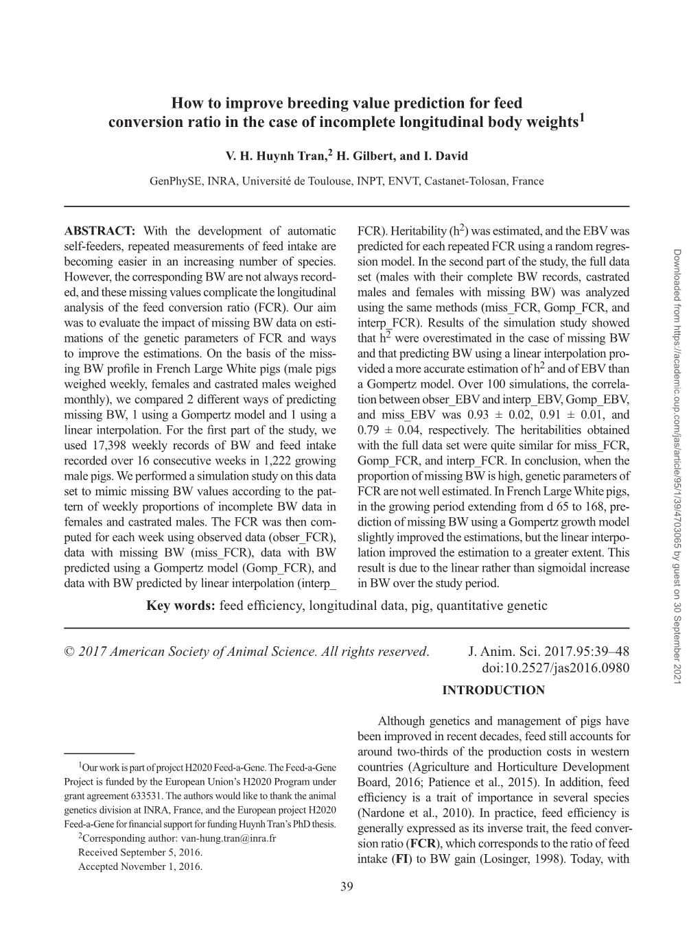 How to Improve Breeding Value Prediction for Feed Conversion Ratio in the Case of Incomplete Longitudinal Body Weights1