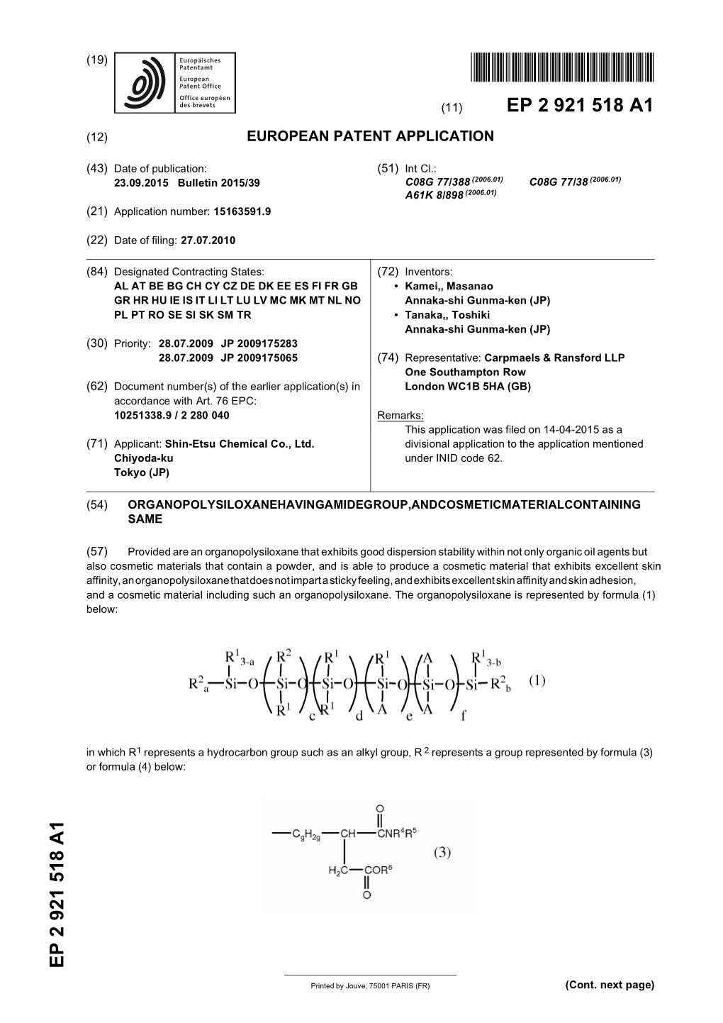 Organopolysiloxane Having Amide Group, and Cosmetic