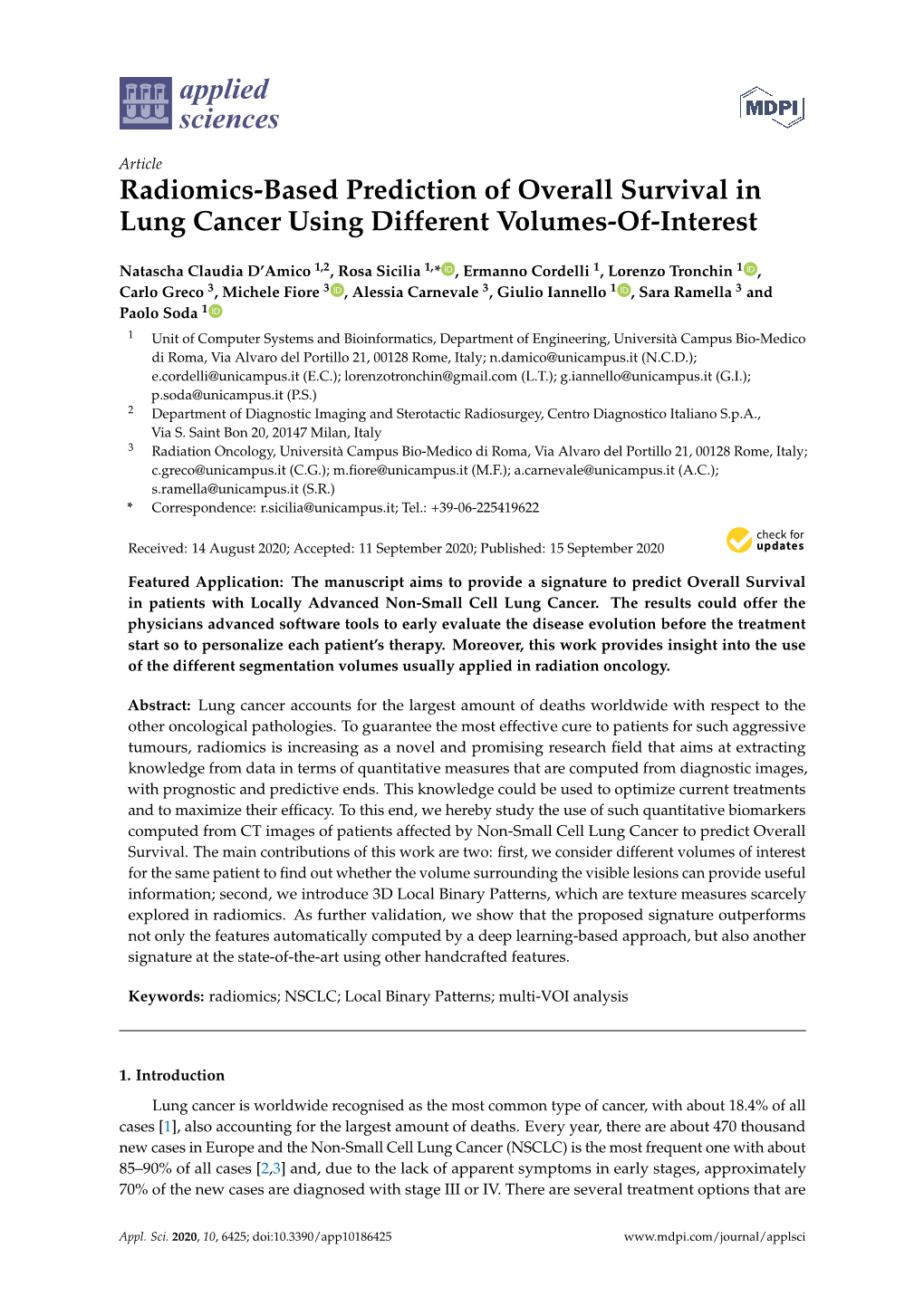 Radiomics-Based Prediction of Overall Survival in Lung Cancer Using Different Volumes-Of-Interest