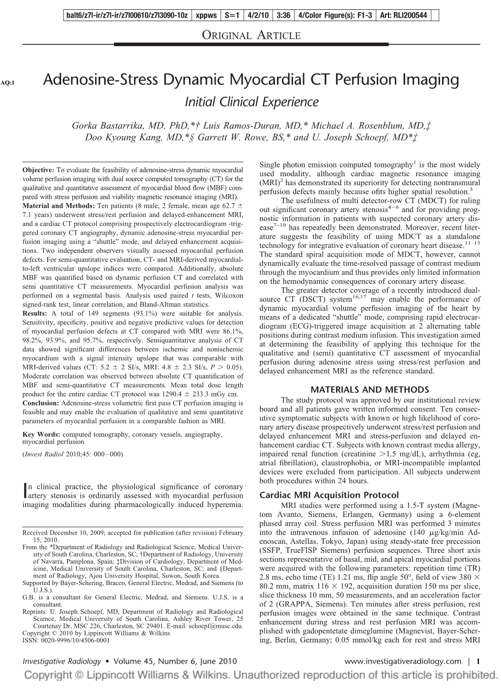 Adenosine-Stress Dynamic Myocardial CT Perfusion Imaging Initial Clinical Experience