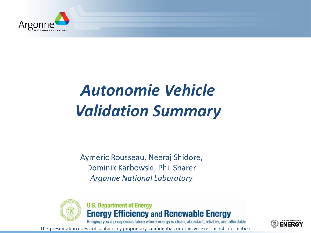 Autonomie Vehicle Validation Summary