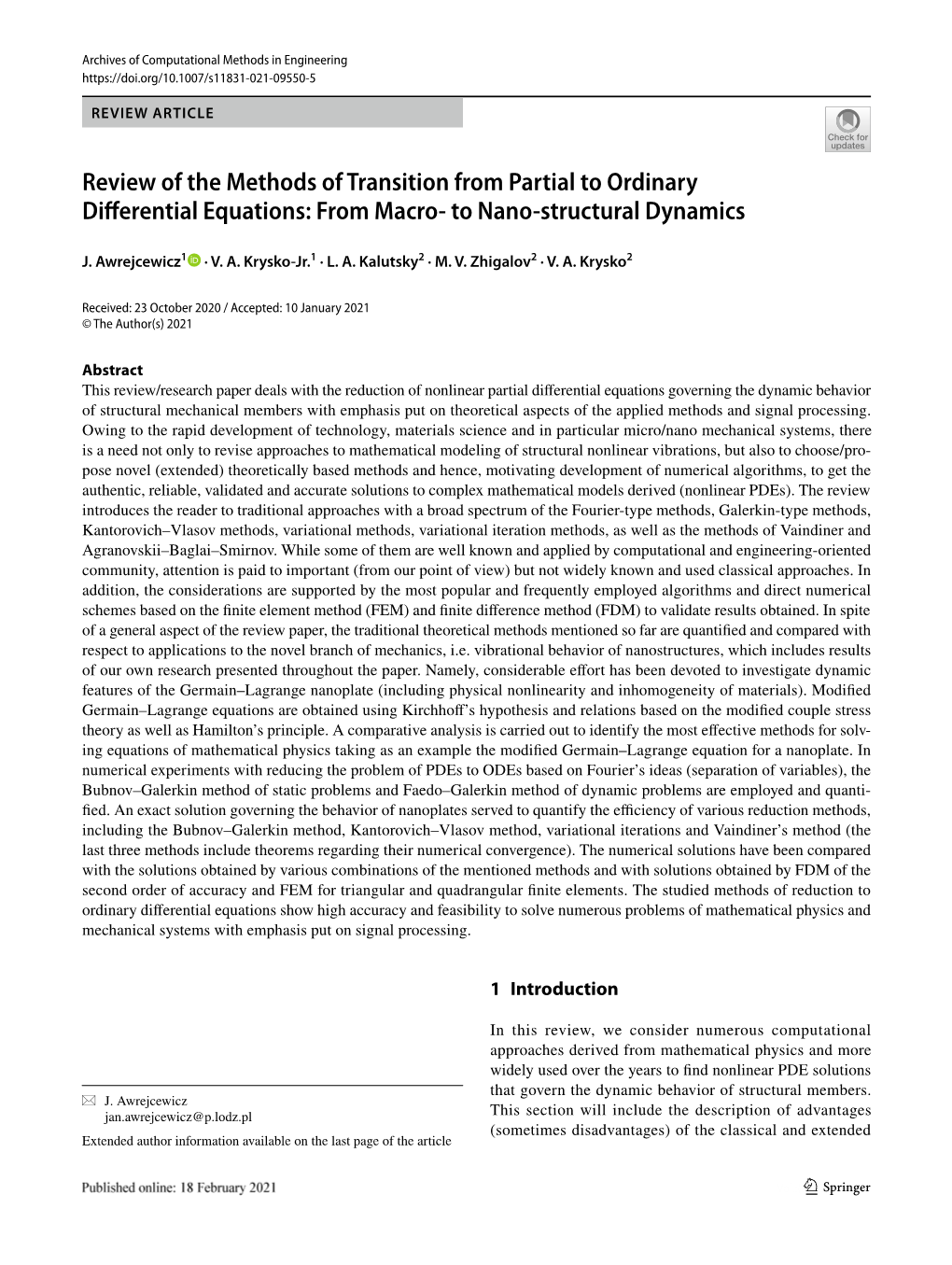 Review of the Methods of Transition from Partial to Ordinary Differential