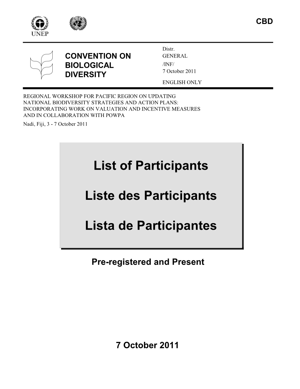 List of Participants