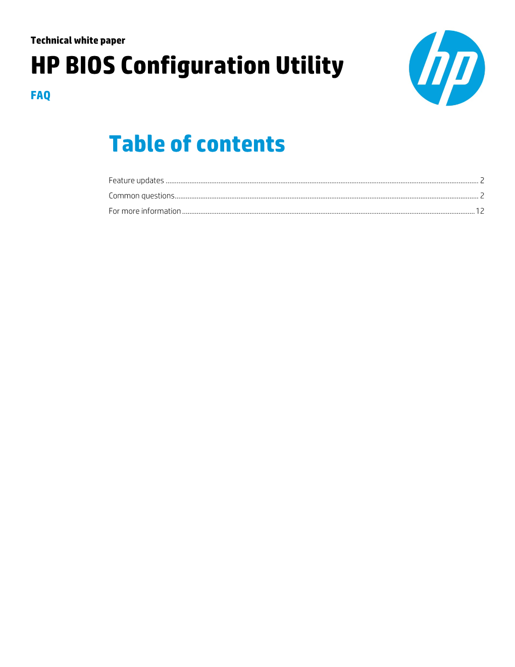 HP BIOS Configuration Utility FAQ