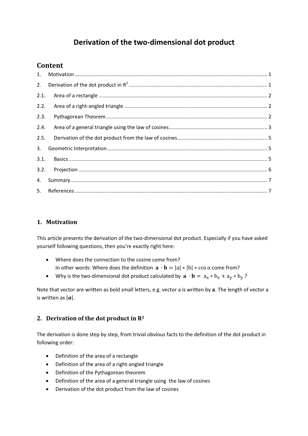 Derivation of the Two-Dimensional Dot Product