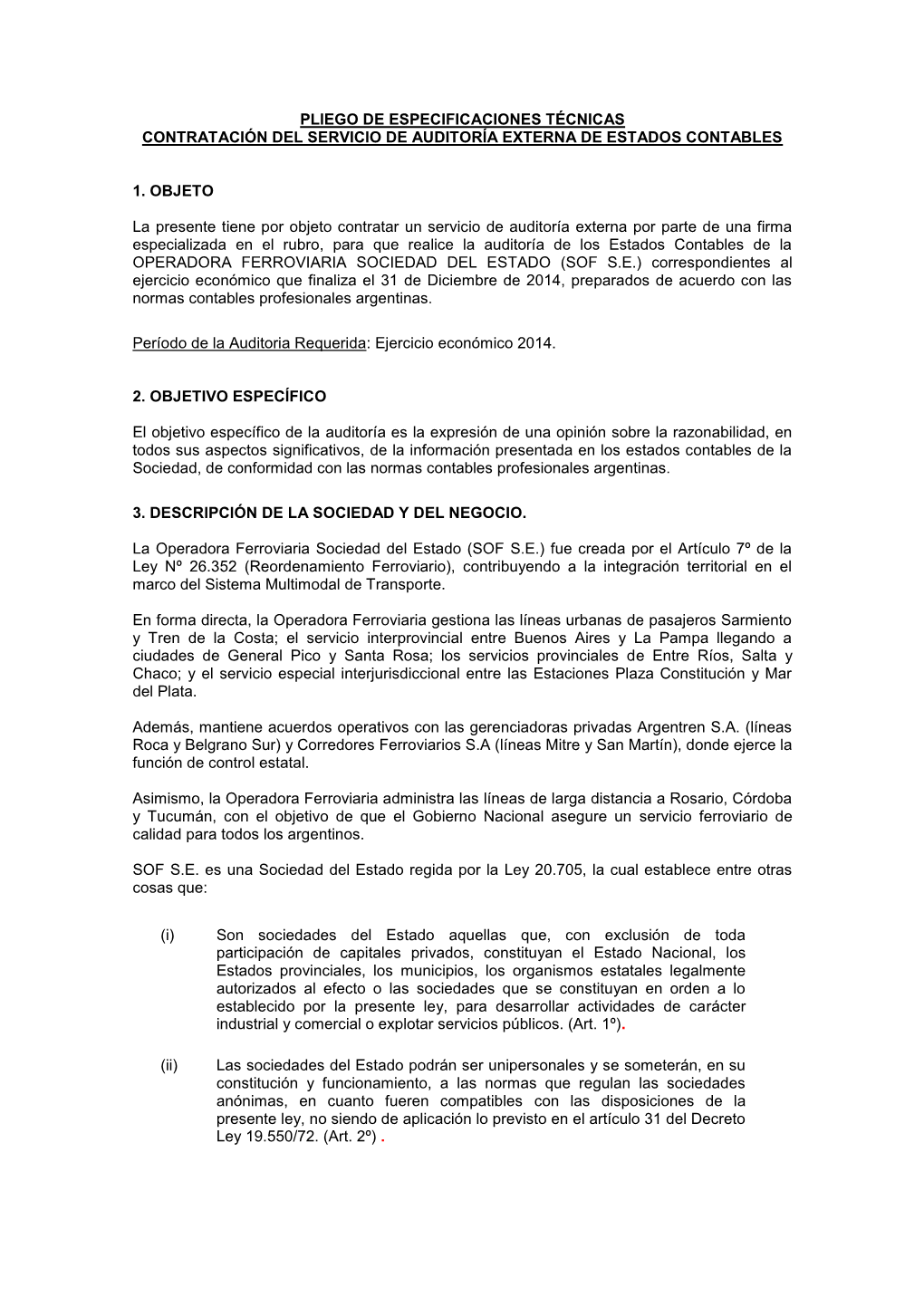 Pliego De Especificaciones Técnicas Contratación Del Servicio De Auditoría Externa De Estados Contables