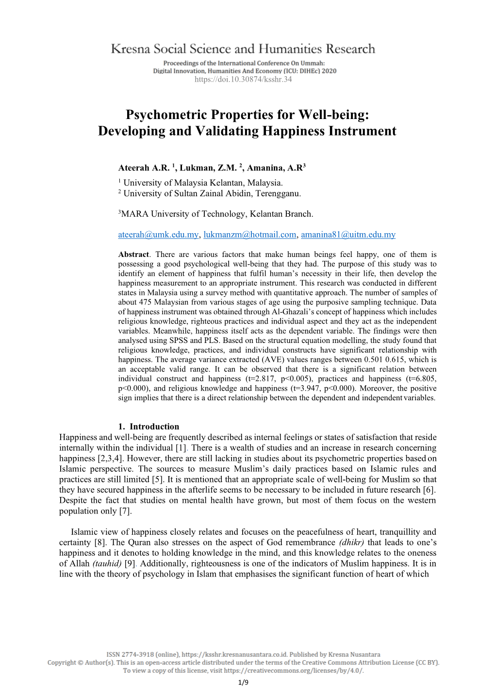 Developing and Validating Happiness Instrument