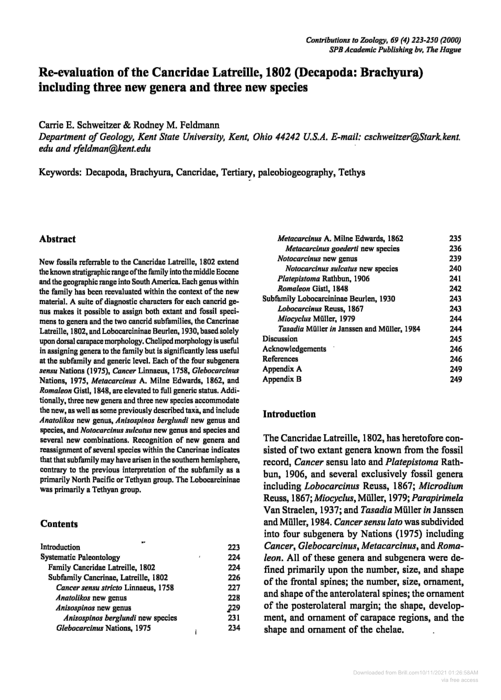 Contributions to Zoology, 69 (4) 223-250 (2000)