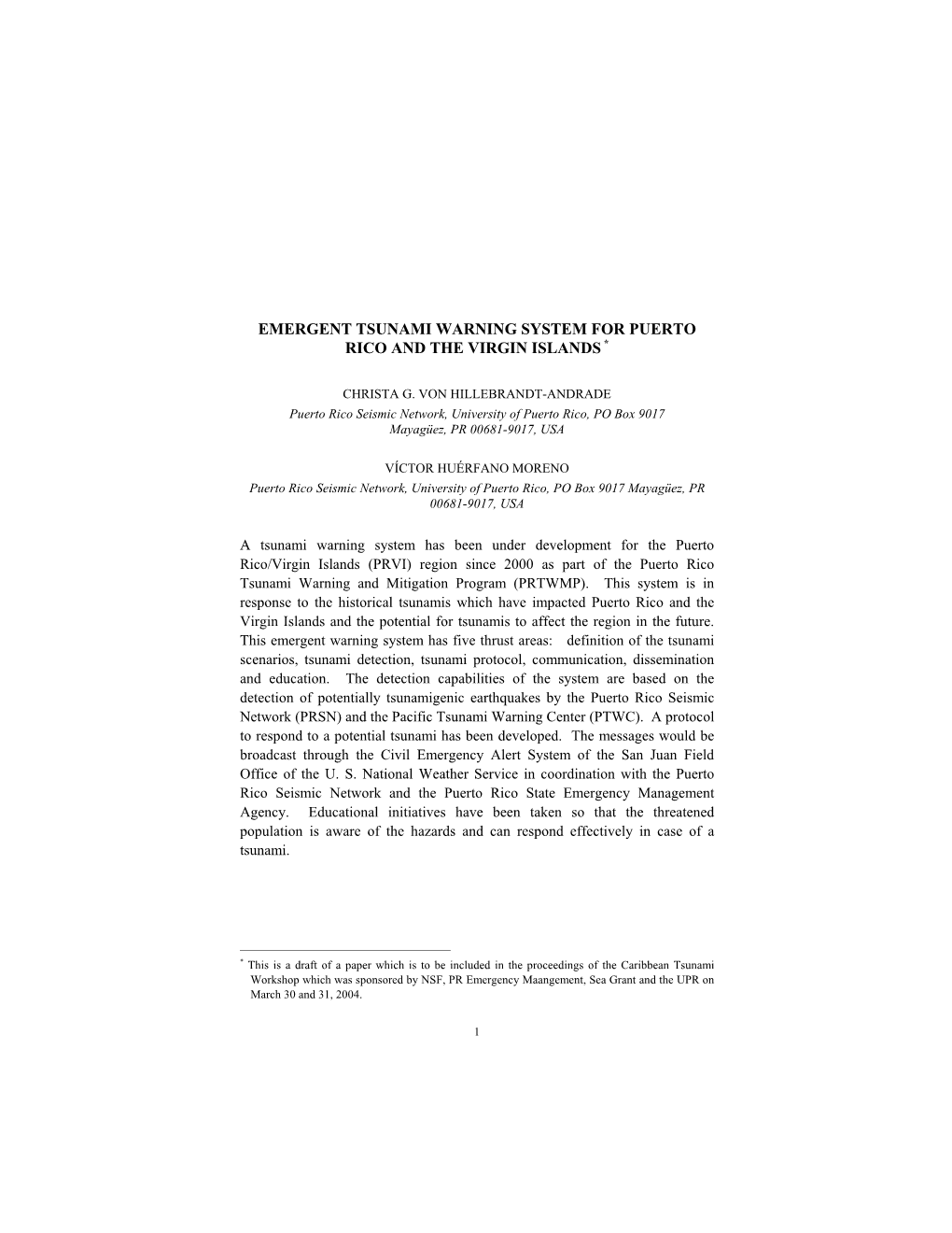 Emergent Tsunami Warning System for Puerto Rico and the Virgin Islands *