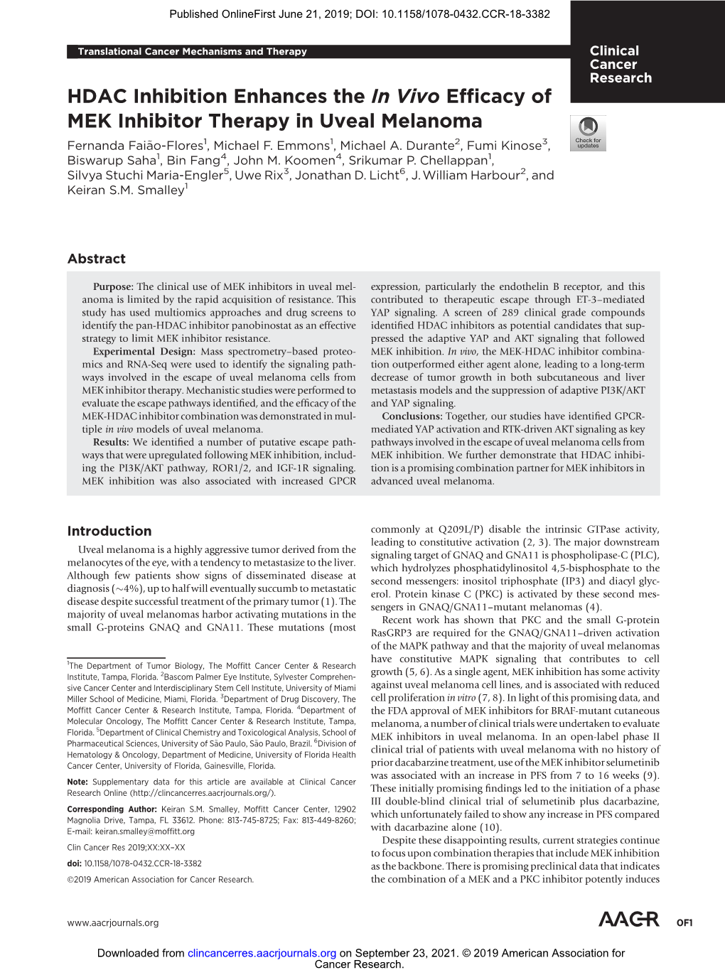 HDAC Inhibition Enhances the in Vivo Efficacy of MEK Inhibitor Therapy in Uveal Melanoma