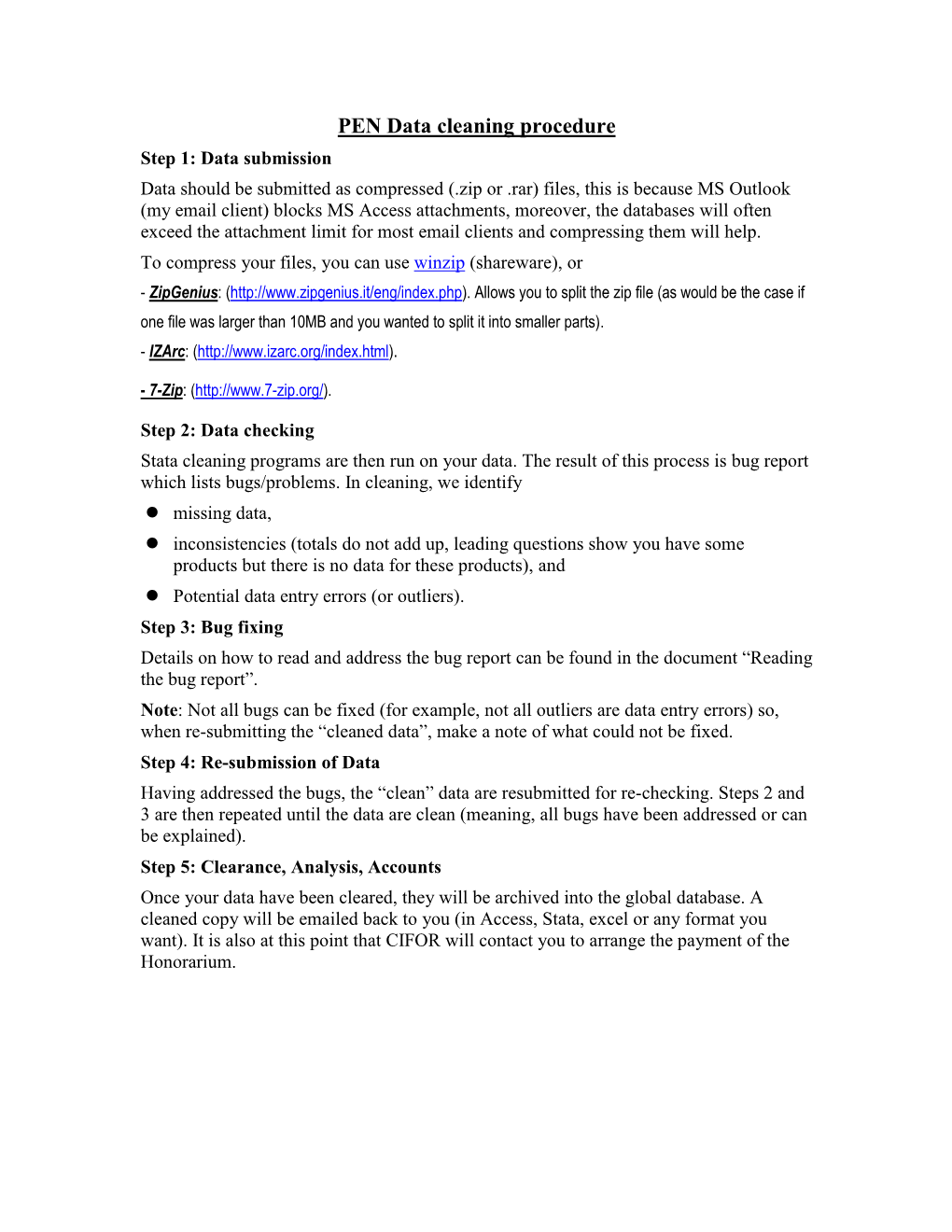 PEN Data Cleaning Procedure