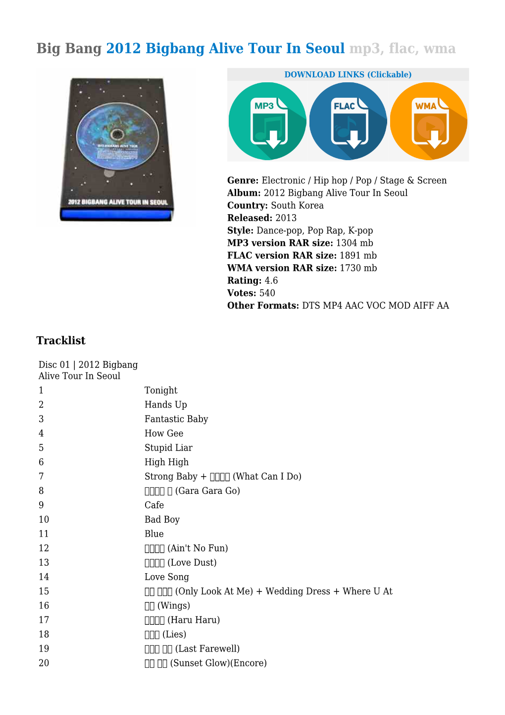 Big Bang 2012 Bigbang Alive Tour in Seoul Mp3, Flac, Wma
