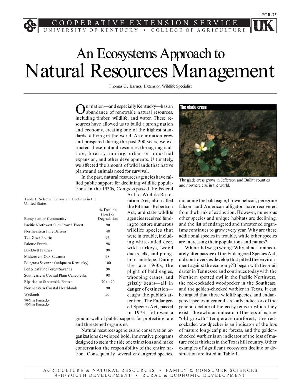 For-75: an Ecosystem Approach to Natural Resources Management