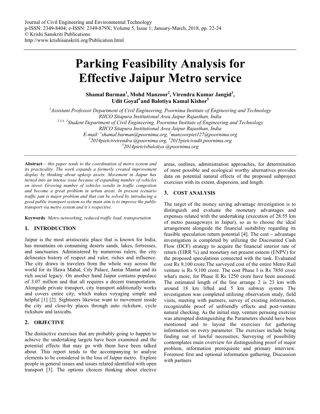 Parking Feasibility Analysis for Effective Jaipur Metro Service