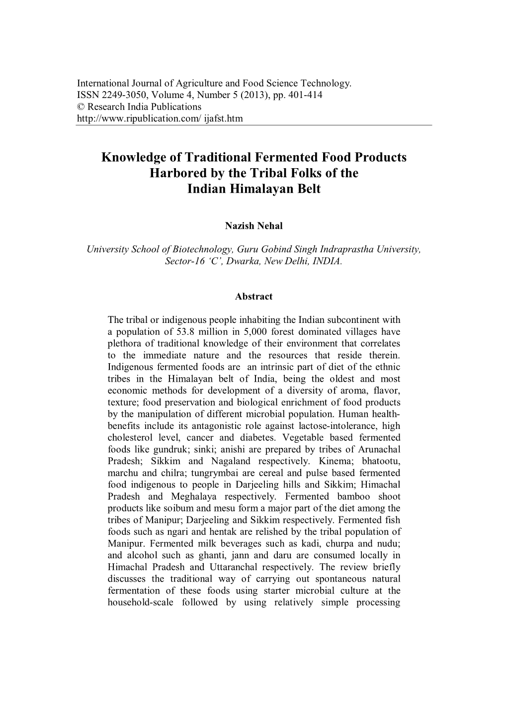Knowledge of Traditional Fermented Food Products Harbored by the Tribal Folks of the Indian Himalayan Belt