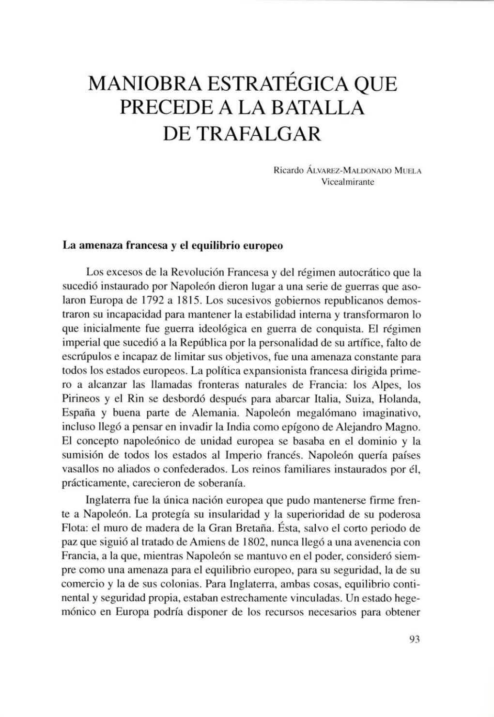 Maniobra Estratégica Que Precede a La Batalla De Trafalgar