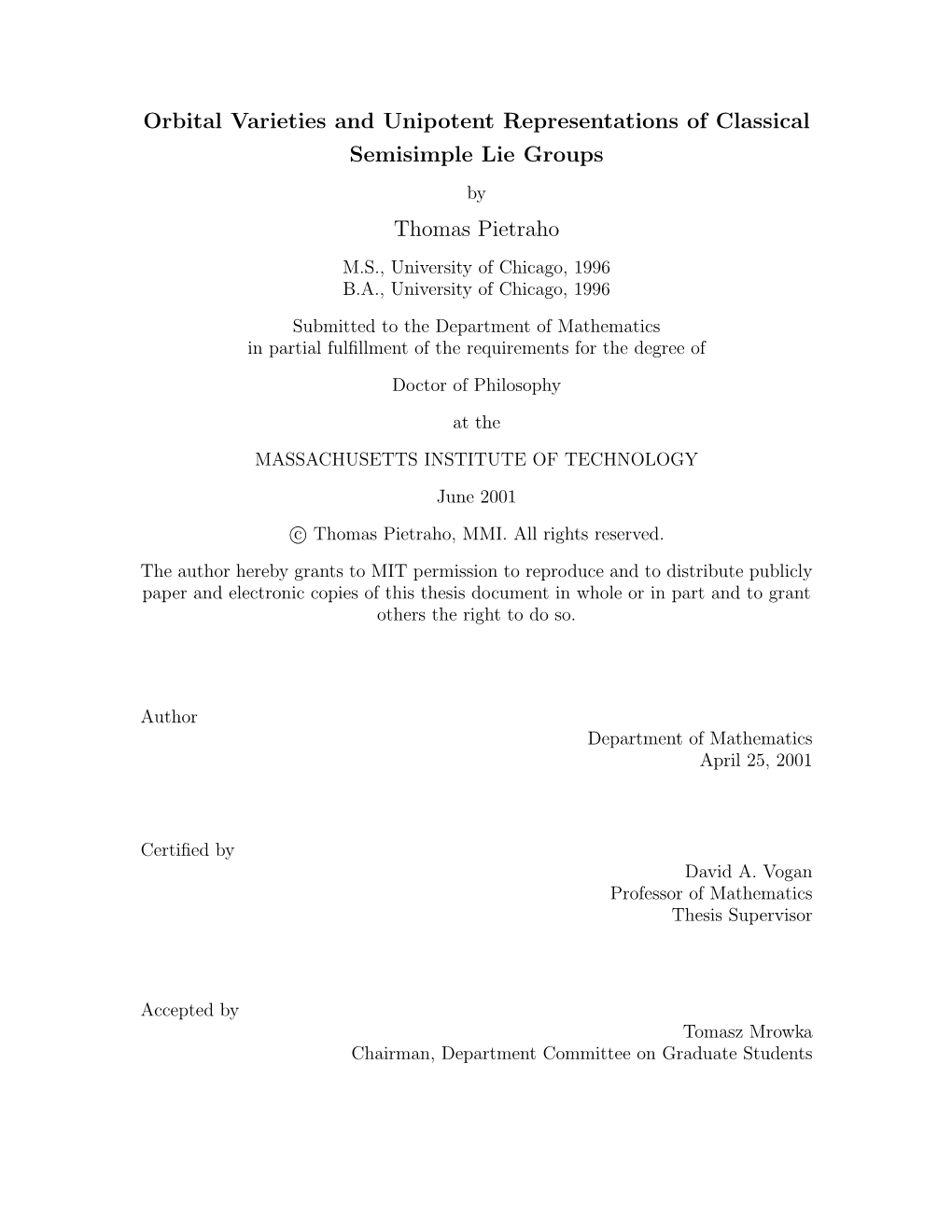 Orbital Varieties and Unipotent Representations of Classical