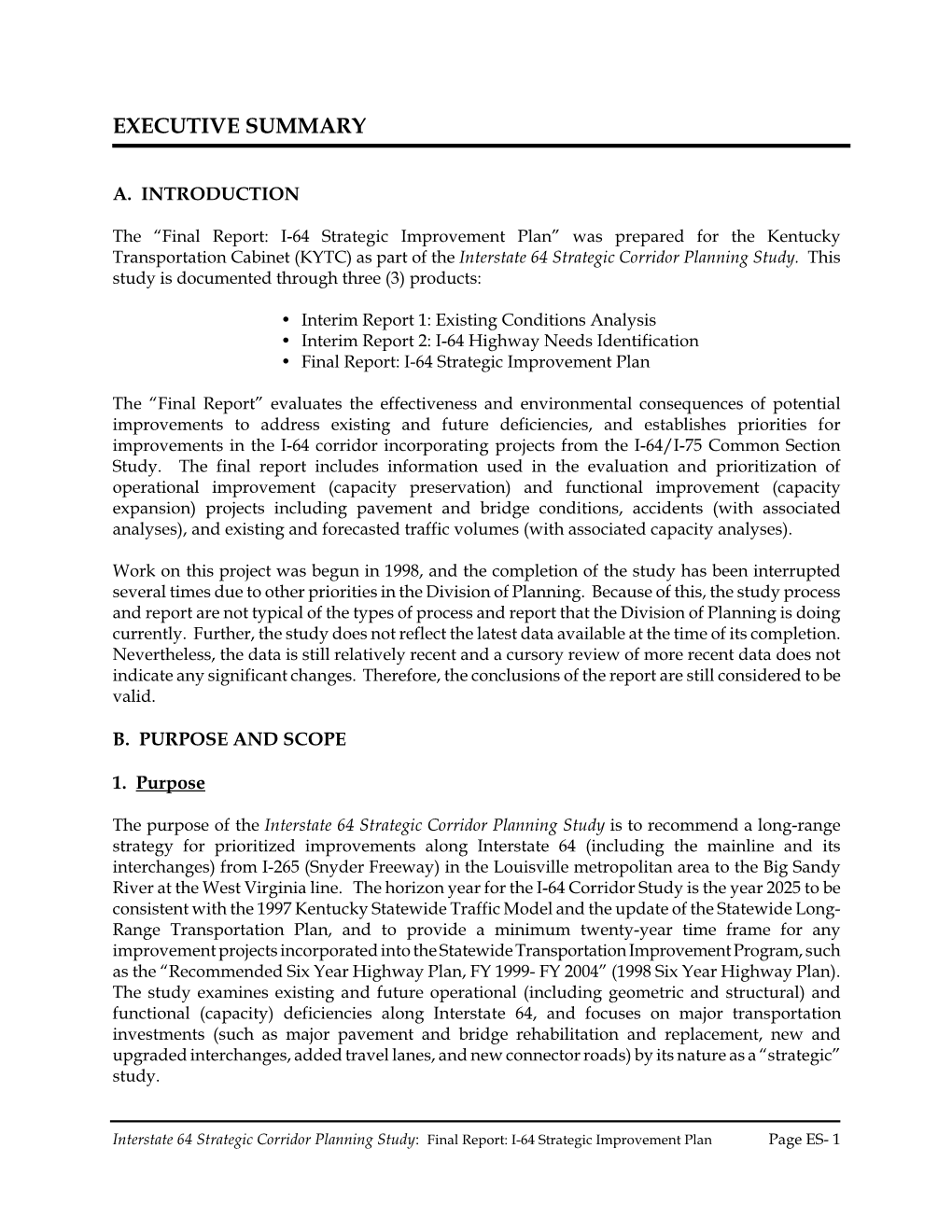 I-64 Strategic Improvement Plan Executive Summary