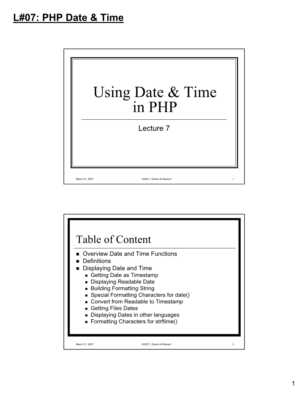 L#07: PHP Date & Time