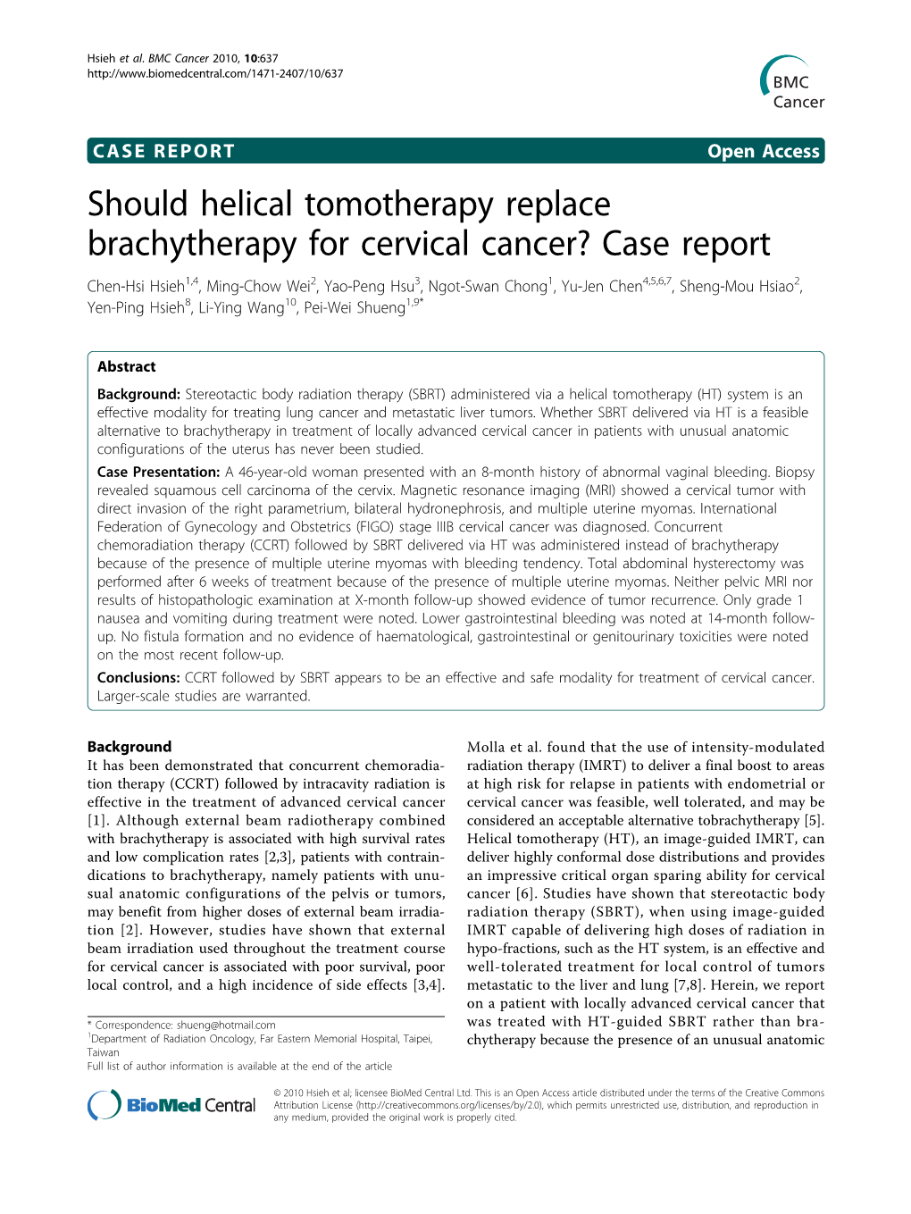 Should Helical Tomotherapy Replace Brachytherapy for Cervical Cancer?