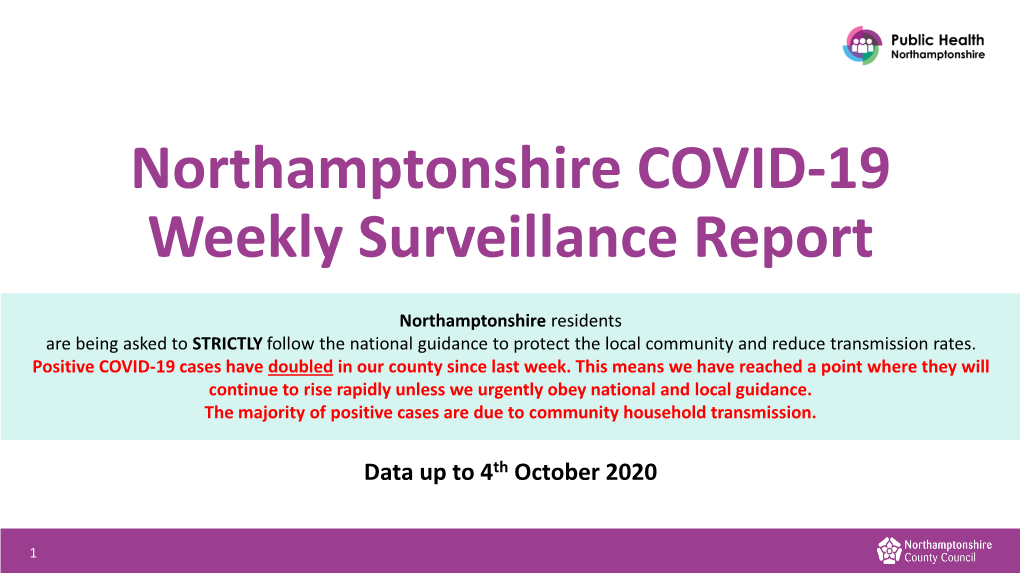 Northamptonshire COVID-19 Weekly Surveillance Report