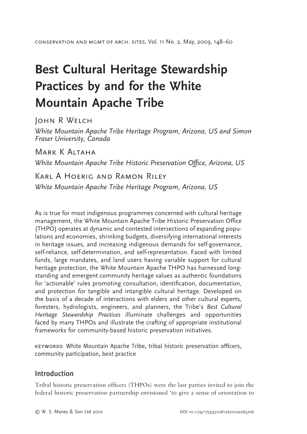 Best Cultural Heritage Stewardship Practices by and for the White