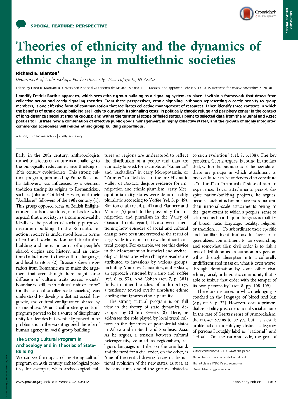 Theories of Ethnicity and the Dynamics of Ethnic Change in Multiethnic Societies Richard E