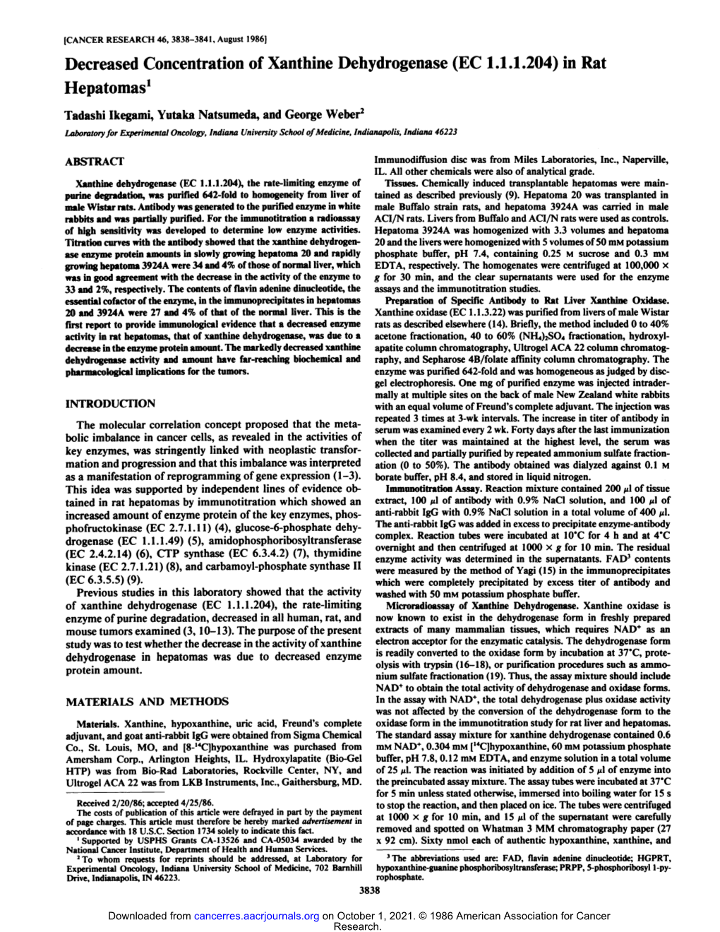 Decreased Concentration of Xanthine Dehydrogenase (EC 1.1.1.204) in Rat Hepatomas1