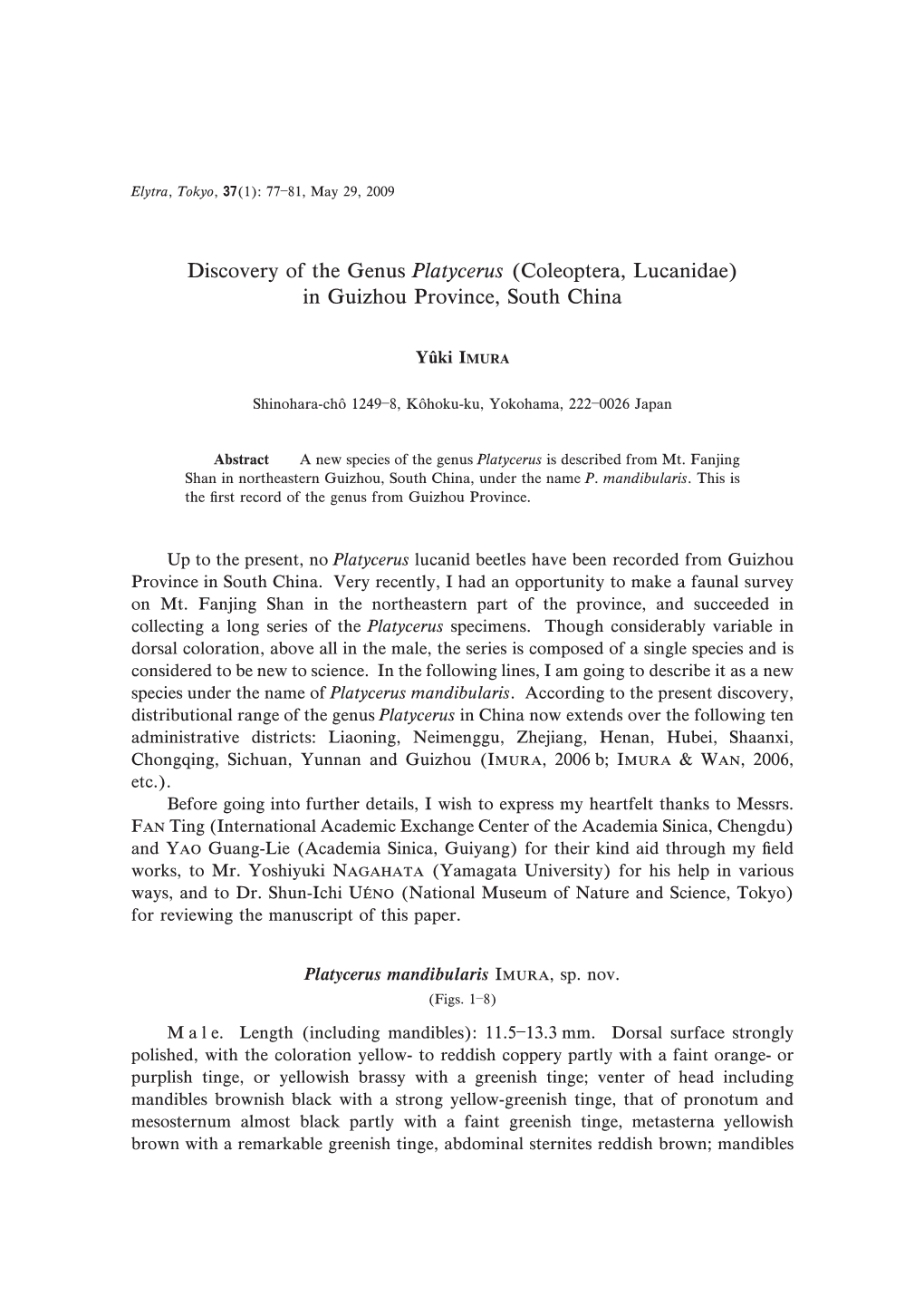 Discovery of the Genus Platycerus (Coleoptera, Lucanidae) in Guizhou Province, South China