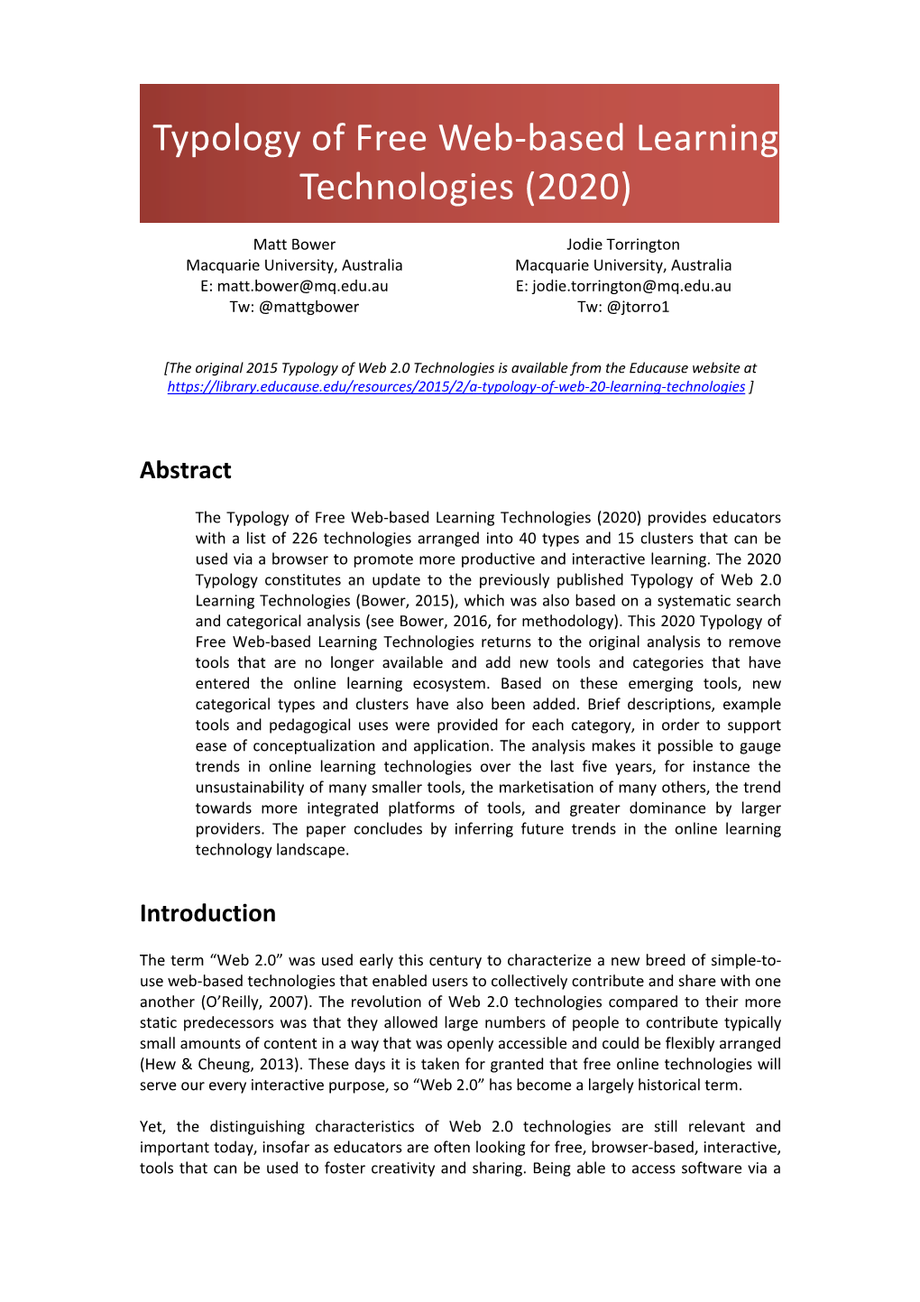 Typology of Free Web-Based Learning Technologies (2020)