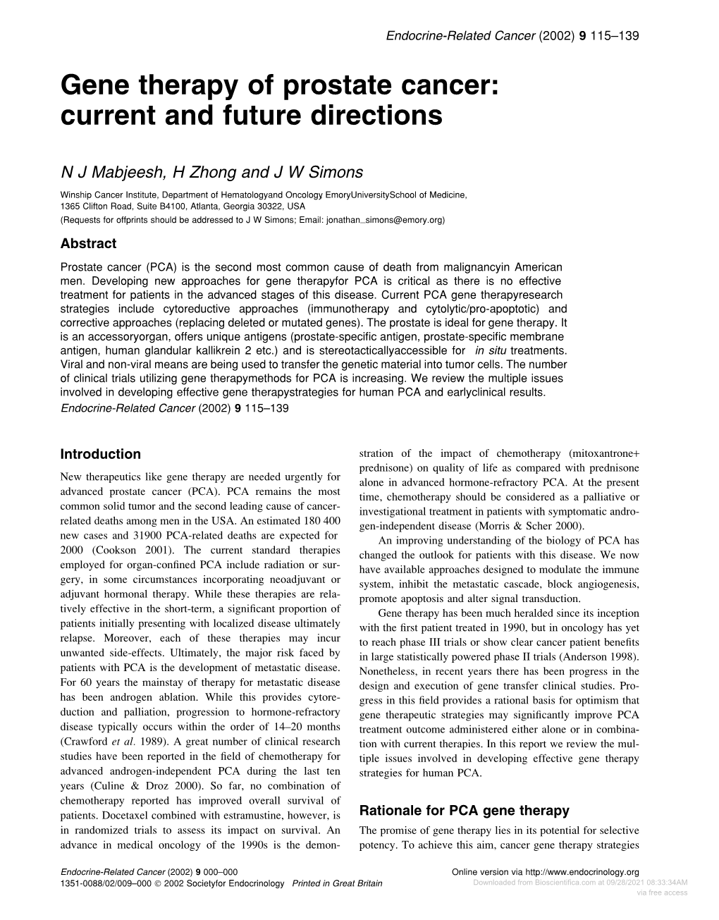 Gene Therapy of Prostate Cancer: Current and Future Directions