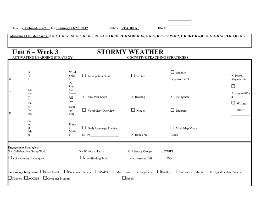 Unit 6 Week 3 STORMY WEATHER