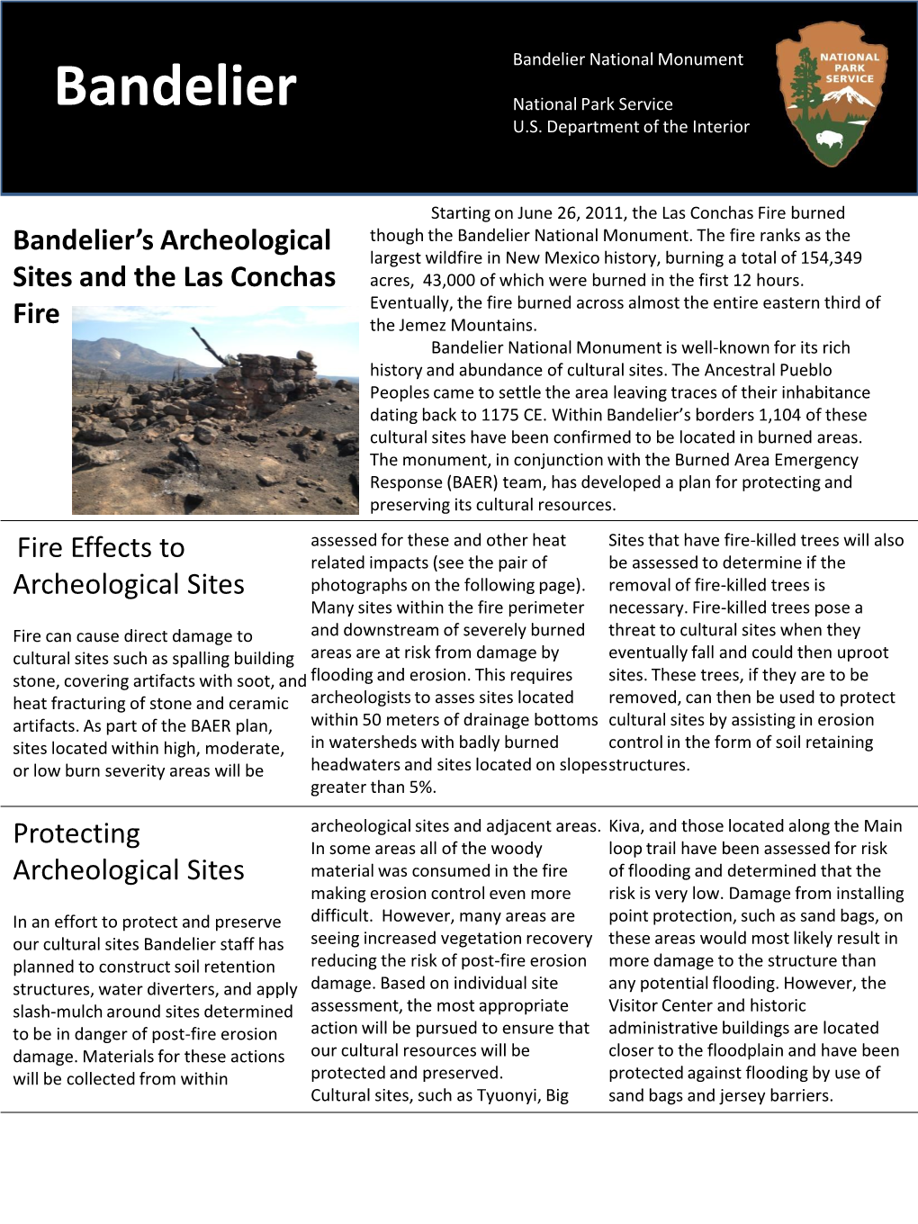 The Effects of Las Conchas Fire on Archeological Sites