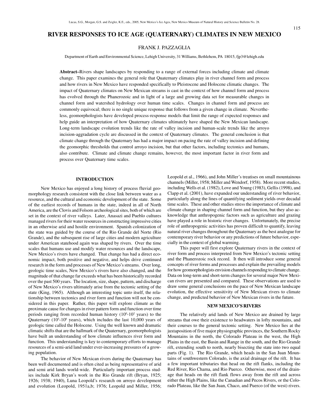 Quaternary) Climates in New Mexico