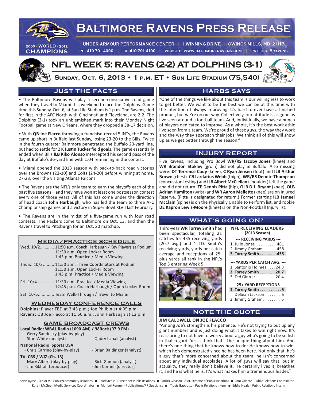 Baltimore Ravens Press Release