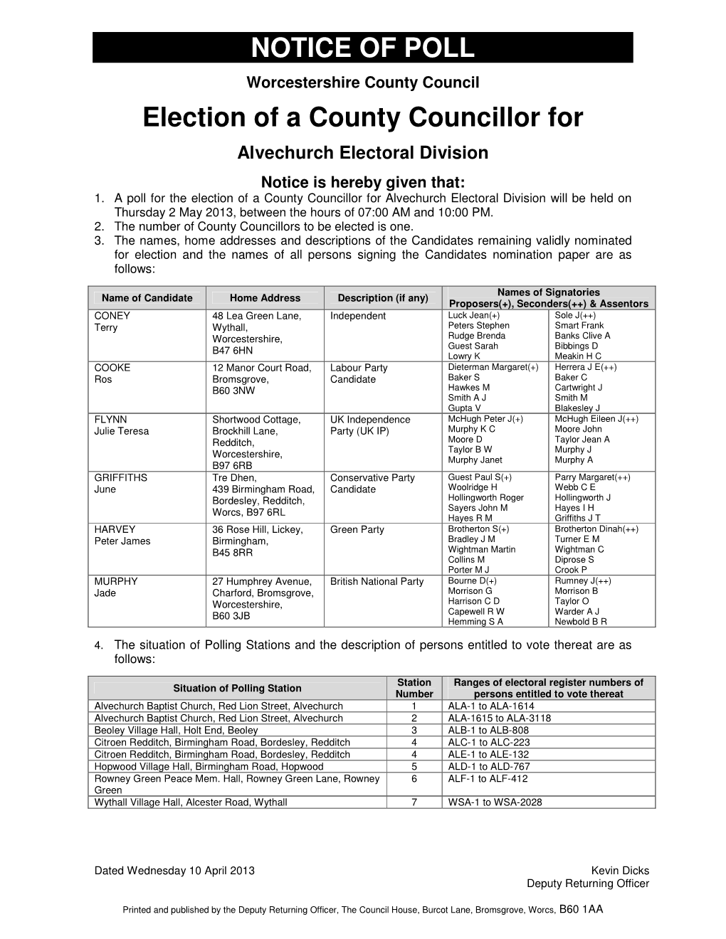 NOTICE of POLL Election of a County Councillor