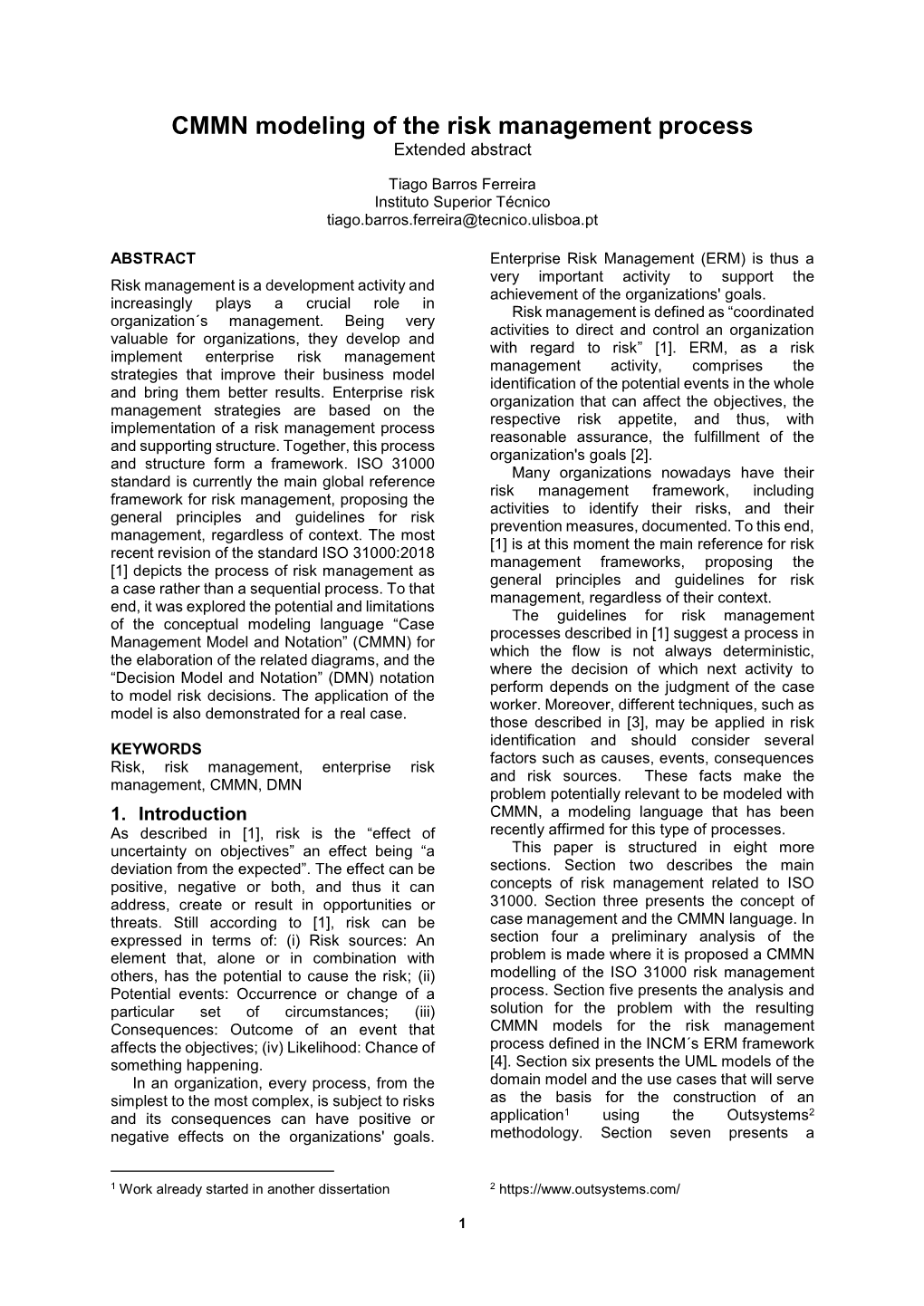 CMMN Modeling of the Risk Management Process Extended Abstract