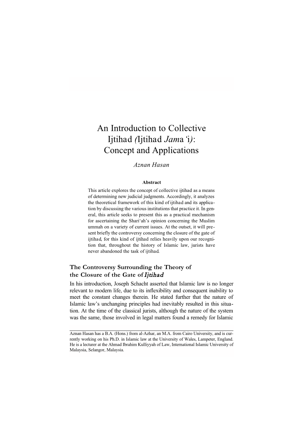 An Introduction To Collective Ijtihad (Ijtihad Jama‘I): Concept And ...