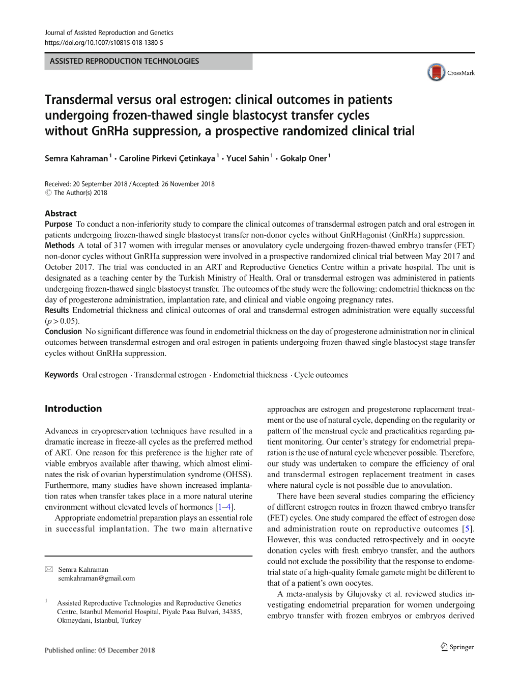 Transdermal Versus Oral Estrogen: Clinical Outcomes in Patients