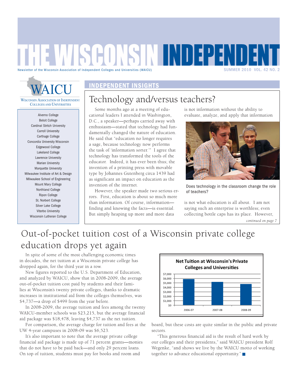 Out-Of-Pocket Tuition Cost of a Wisconsin Private College Education Drops Yet Again