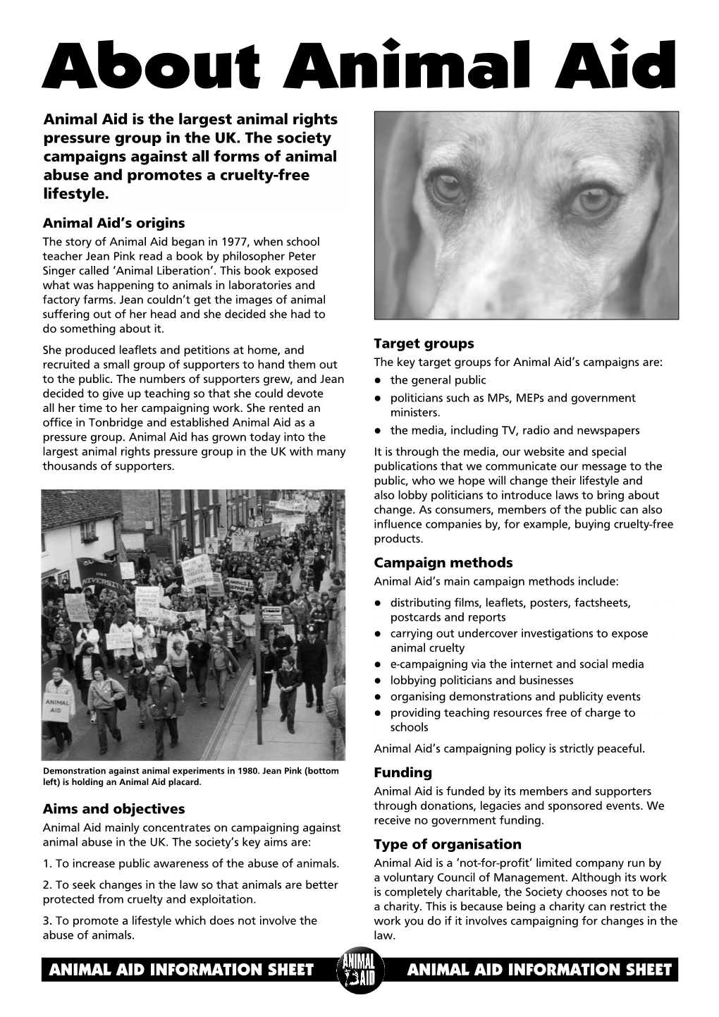 About Animal Aid Animal Aid Is the Largest Animal Rights Pressure Group in the UK