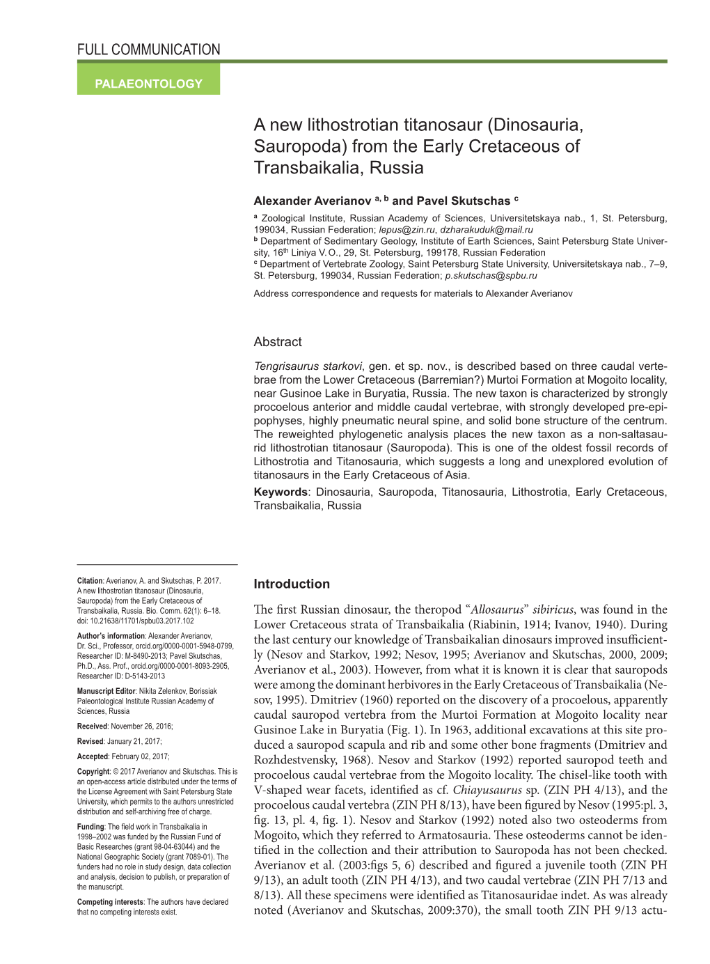 (Dinosauria, Sauropoda) from the Early Cretaceous of Transbaikalia, Russia