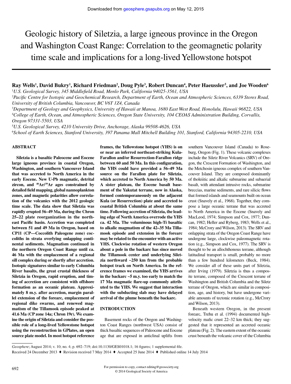 Geologic History of Siletzia, a Large Igneous Province in the Oregon and Washington Coast Range: Correlation to the Geomagnetic