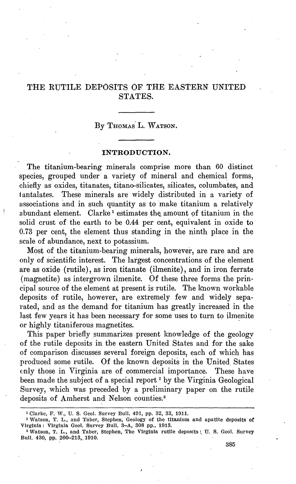 The Rutile Deposits of the Eastern United States