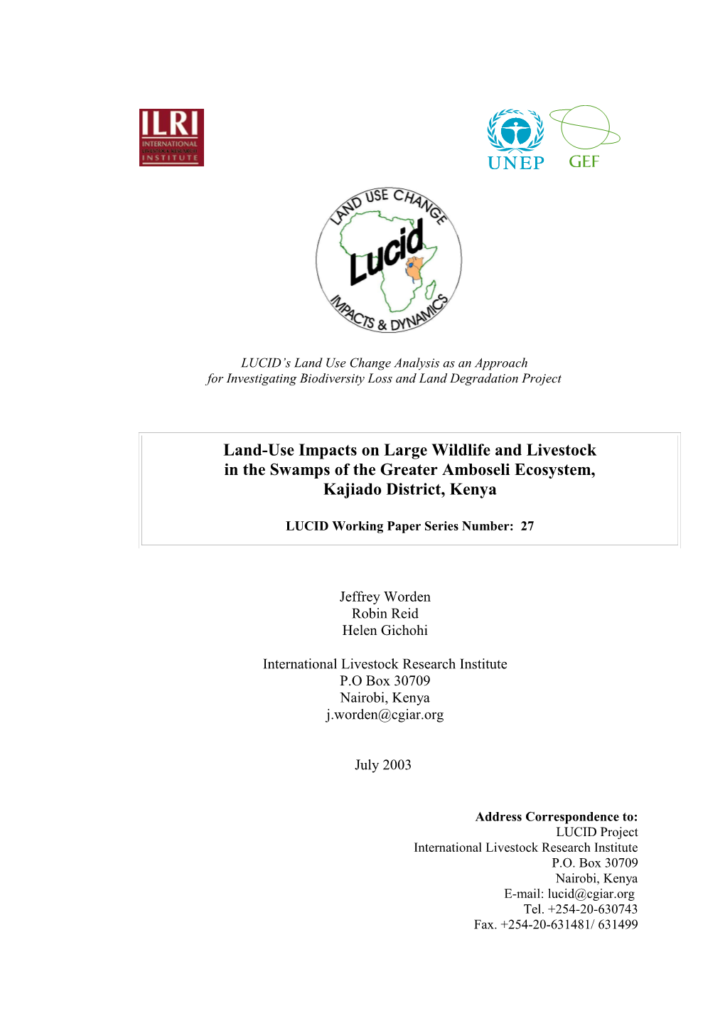 Land-Use and Its Effects on Large Wildlife and Livestock in the Swamps of the Greater Amboseli