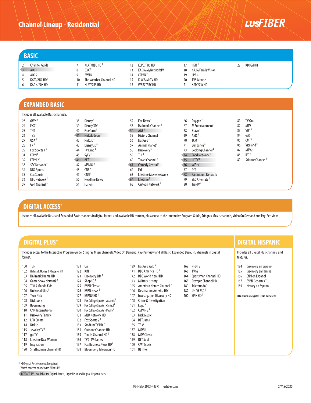 Channel Lineup - Residential