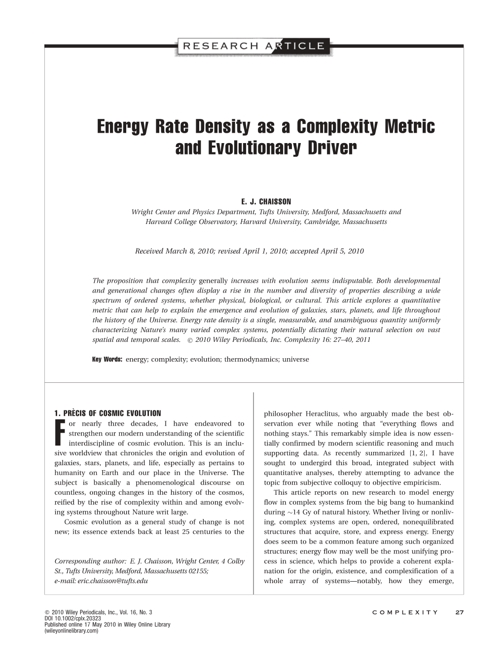 Energy Rate Density As a Complexity Metric and Evolutionary Driver