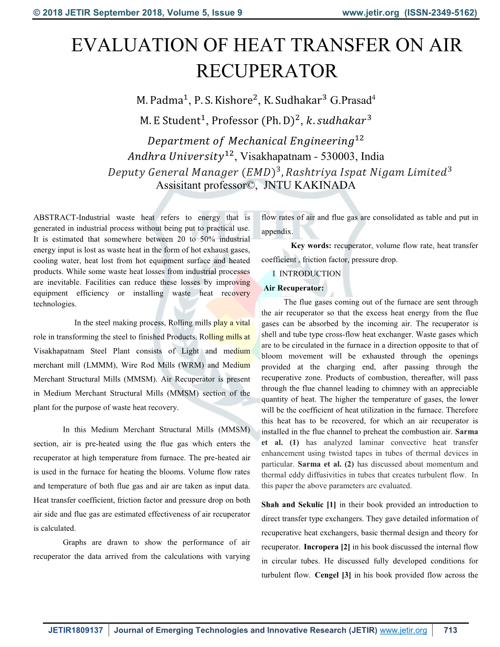 Evaluation of Heat Transfer on Air Recuperator