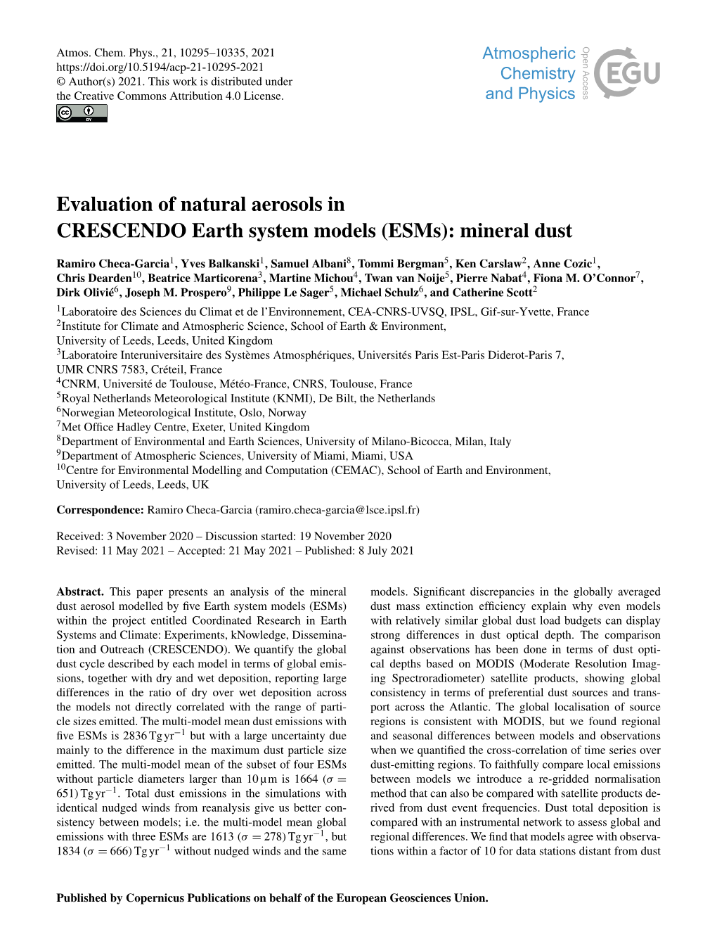 Evaluation of Natural Aerosols in CRESCENDO Earth System Models (Esms): Mineral Dust